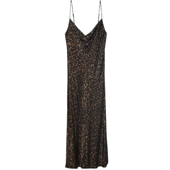 Zara Leopard Satin Slip Cowl Neck Dress XS - Picture 2 of 11